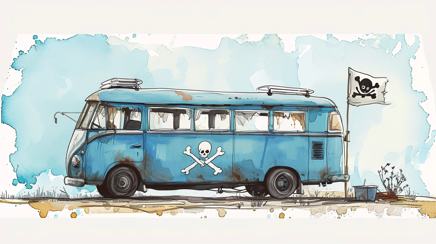 une illustration d'un bus bleu pirate